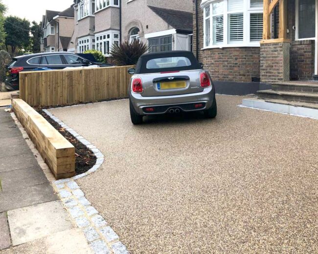 Gravel driveway with border