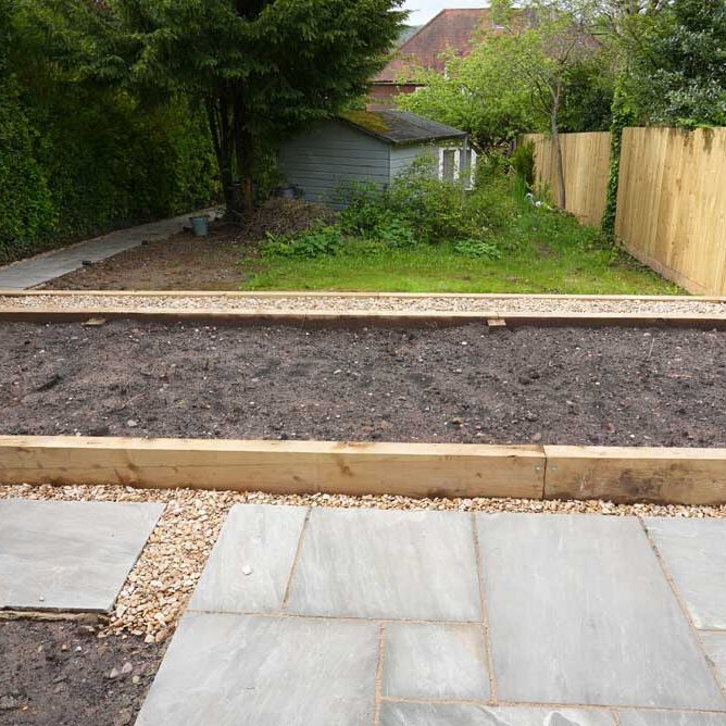 Image 33, Sleeper planting bed. Garden Landscaping & Terracing, Buckinghamshire. New Driveway Company