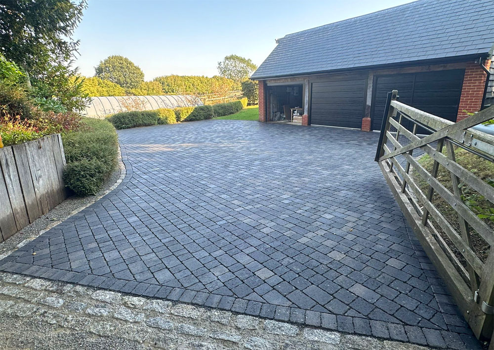 View from Main Gate Brick Paved Driveway, Guildford. New Driveway Company.