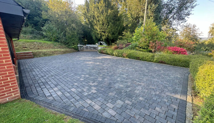 View from behind Brick Paved Driveway, Guildford. New Driveway Company.