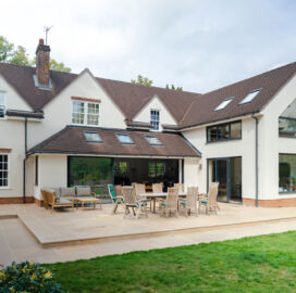 Side-on view from the lawn Limestone Patio, Newbury. New Driveway Company