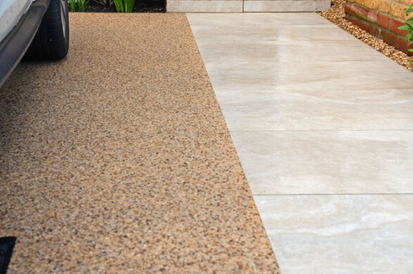 Resin Bound Driveway and Porcelain Patio Path, Marcham, Oxfordshire. New Driveway Company