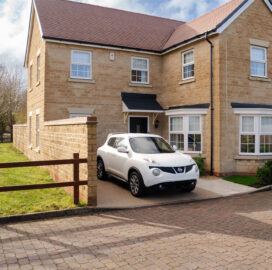 Side view from the road Resin Bound Driveway and Porcelain Patio Path, Marcham, Oxfordshire. New Driveway Company